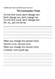 English Worksheet: Contractions poem