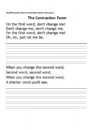 English Worksheet: Contractions poem
