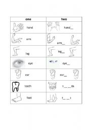 English Worksheet: Singular and Plural Body Parts