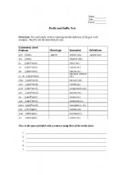 English Worksheet: Prefixes and Suffixes