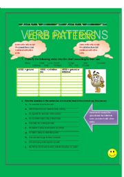 English worksheet: VERB PATTERNS: INFINITIVE AND GERUNDS