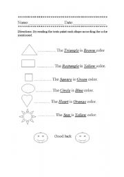 English Worksheet: Colors and shapes