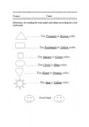 English worksheet: Colors and shapes