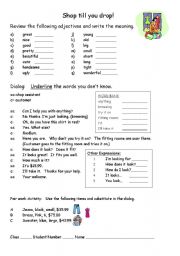 English Worksheet: Shop till you drop!