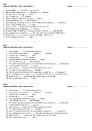 English Worksheet: Prepositions quiz