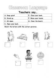 English worksheet: Classroom language