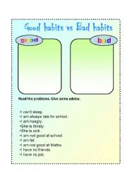 English worksheet: good habits vs bad habits