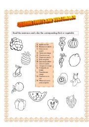 English worksheet: Coloring fruits and vegetables