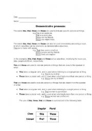 English worksheet: Demonstrative Pronouns