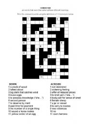 English Worksheet: homonym crossword puzzle