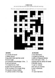 English worksheet: homonym crossword puzzle