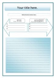 English worksheet: For/ Against template