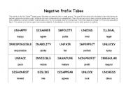 English Worksheet: Negative Prefix TabooTM