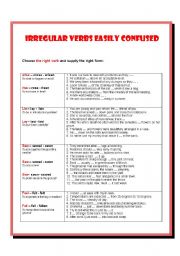 English Worksheet: Irregular Verbs Easily Confused