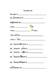 English Worksheet: All about me