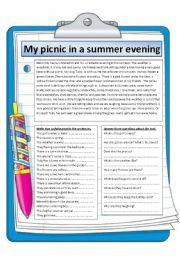 English Worksheet: my picnic in a summer evening