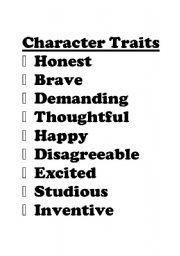 English Worksheet: Character Traits Signs