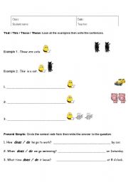 English worksheet: Present simple and this, that, these and those