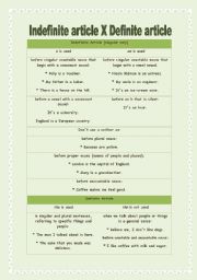 English Worksheet: Indefinite article X Definite article