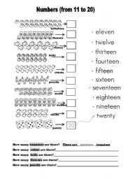 English Worksheet: Numbers from 11 - 20