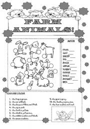 English Worksheet: FARM ANIMALS WITH COLOURS