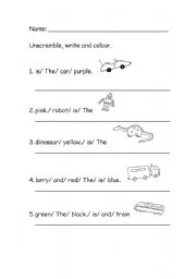 English Worksheet: unscrambled sentences