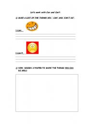 English Worksheet: Exercise about Can and Cant