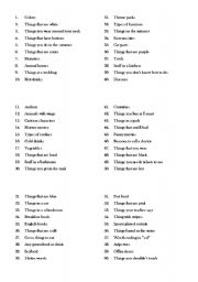 English Worksheet: Scattegories Lists