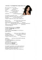 English Worksheet: Alicia Keys - Try Sleeping With A Broken Heart