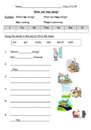 English worksheet: present continuous tense