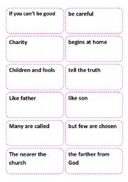 English Worksheet: PROVERBS GAME CARDS