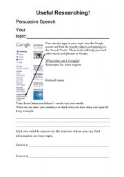 English Worksheet: Useful Researching for Persuasive Speaking