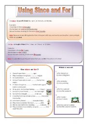 English Worksheet: for & since