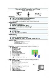 English Worksheet: Where is it? (Prepositions of Place)