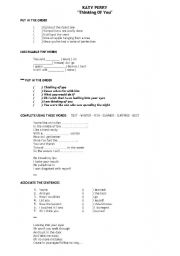 English Worksheet: Katy Perry - Thinking of you