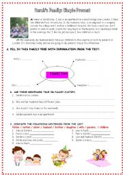 English Worksheet: Sarahs Family; Simple Present and Family Tree