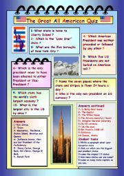 English Worksheet: The Great All American Quiz