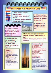 English Worksheet: The Great All American Quiz