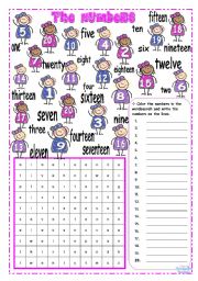 English Worksheet: THE NUMBERS ~ 1 to 20