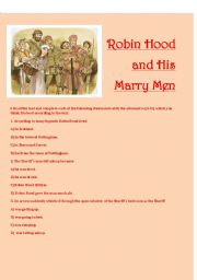 English Worksheet: Robin Hood and His marry men- reading comprehension