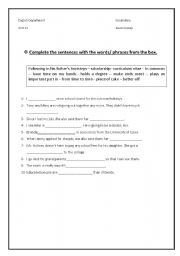 English worksheet: vocabulary