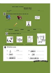 English worksheet: classroom object and numbers