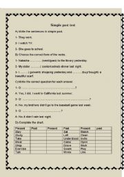 English Worksheet: simple past test