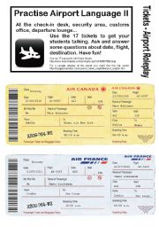 English Worksheet: No.2 - AIRPORT/HOLIDAY LANGUAGE GAME- 17 Tickets - Roleplay - Practise speaking at check-in, customs, waiting area