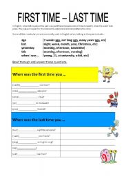 English worksheet: First time and last time