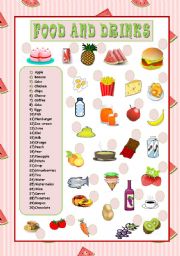 English Worksheet: food and drinks