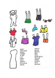 English Worksheet: Clothes and colours