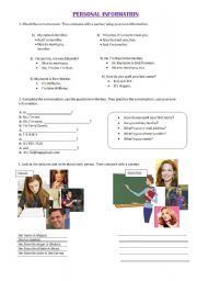 English Worksheet: PERSONAL INFORMATION