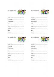 English worksheet: getting to know each other