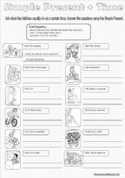 English Worksheet: Simple Present + Time (FULLY EDITABLE)